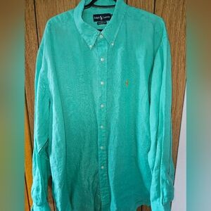 VTG Polo Long Sleeve 100% Linen Shirt Szie XXL